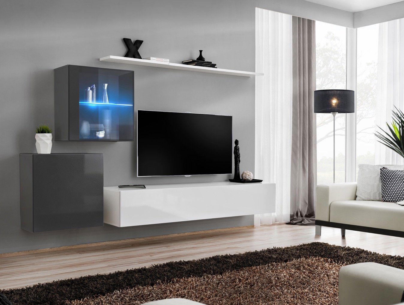Sekcija Switch XV su LED apšvietimu, tamsiai pilka/balta