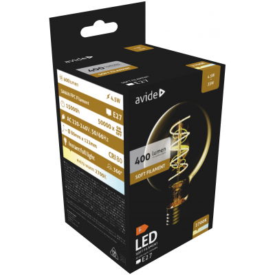 Dekoratyvinė LED lemputė AVIDE SOFT FILAMENT, E27 G80, 4,5W (=35W), 2700K, 400 lm - 4