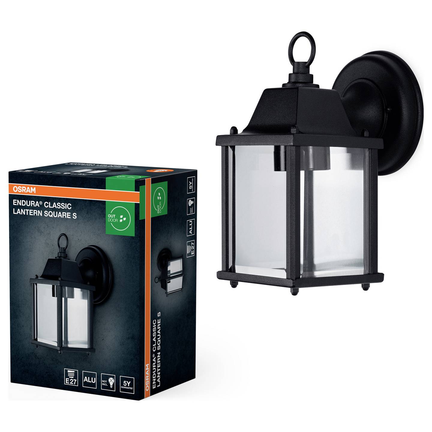 Sieninis lauko šviestuvas OSRAM Endura Classic, IP43, 1xE27 max60W, juodos sp 10,5x22x15cm-1