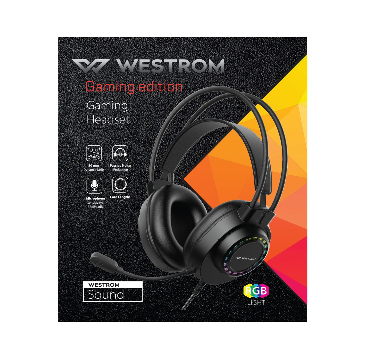 Žaidimų ausinės su RGB apšvietimu WESTROM WR-HG908, juodos sp.-1