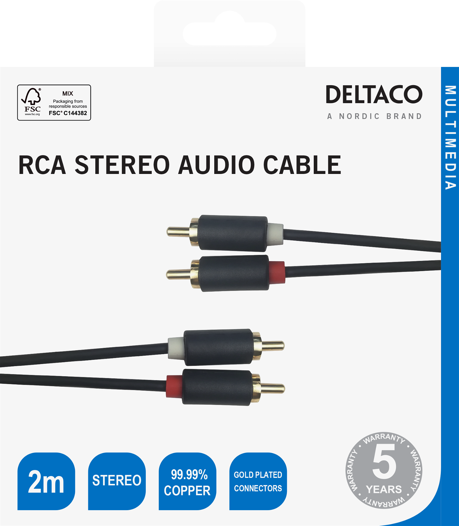 Audio kabelis DELTACO, 2xRCA, paauksuotos jungtys, 2m, juodas - 3