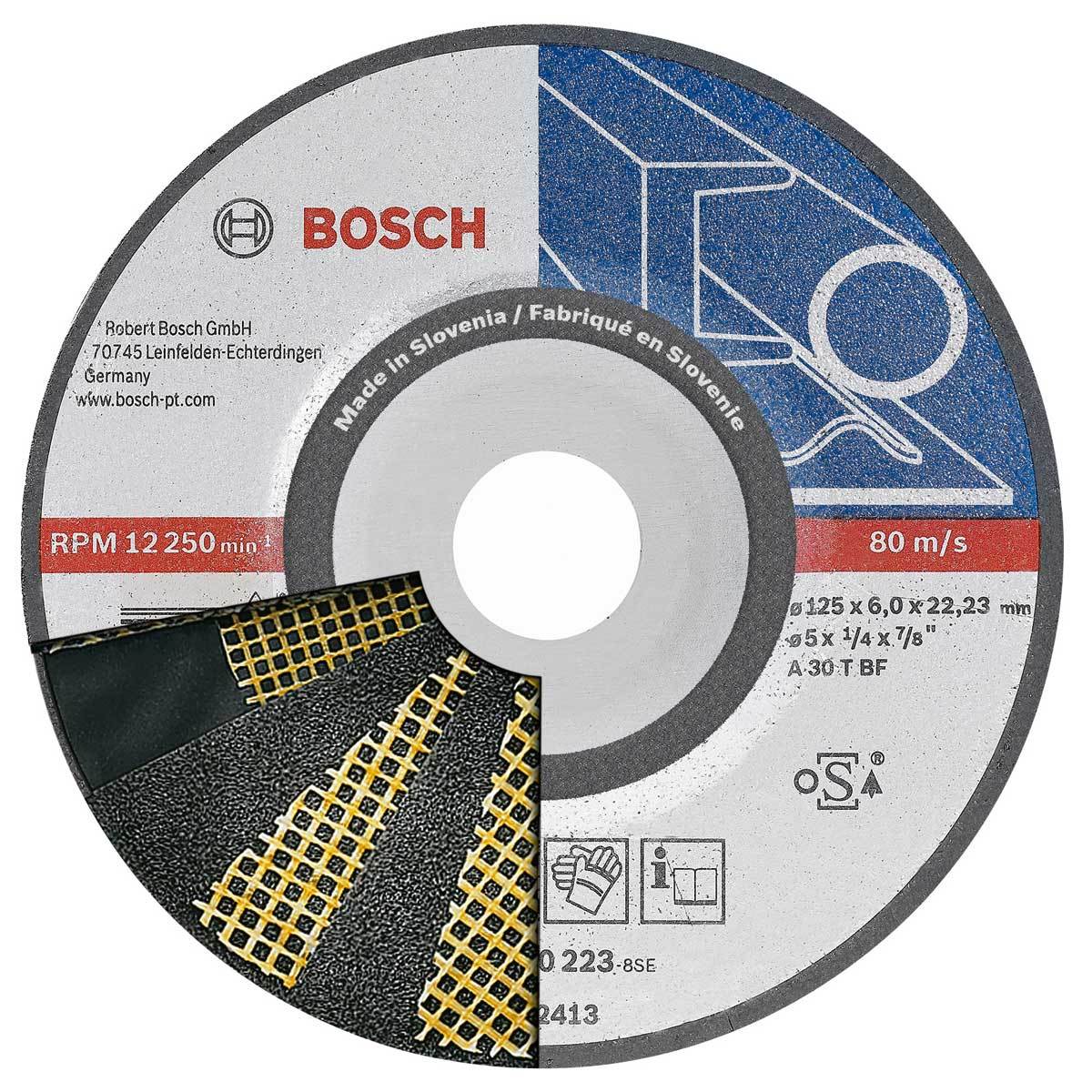 Šlifavimo diskas BOSCH, 125 x 6,0 x 22,23 mm, A 30 T BF, plienui, skardai