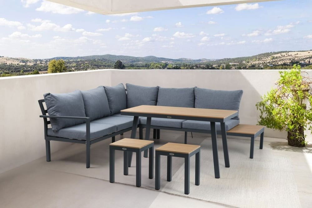 Lauko baldų komplektas HAMILTON DINING su taburetėmis, Dark Grey - 5