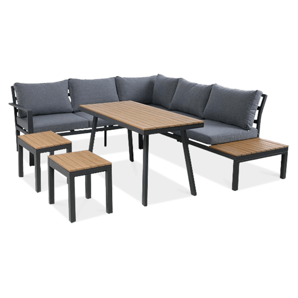 Lauko baldų komplektas HAMILTON DINING su taburetėmis, Dark Grey