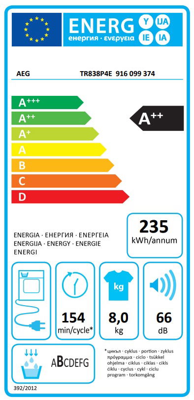 Džiovyklė AEG TR838P4E - 2