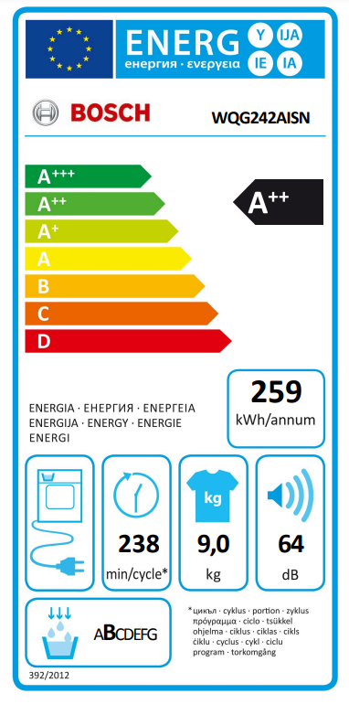 Džiovyklė Bosch WQG242AISN, 9 kg - 4