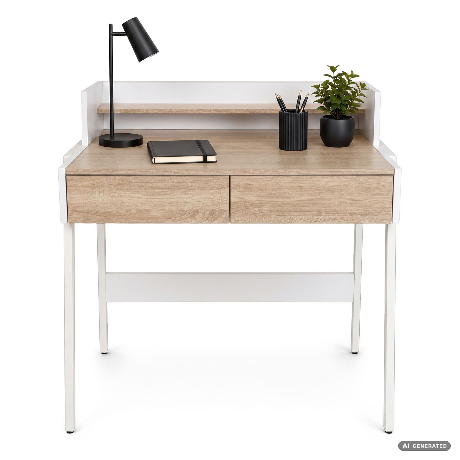 Rašomasis stalas su stalčiais Akord Furniture Factory Flux, 48 cm x 78 cm, 95 cm, balta sp./sonoma ąžuolo sp.-1