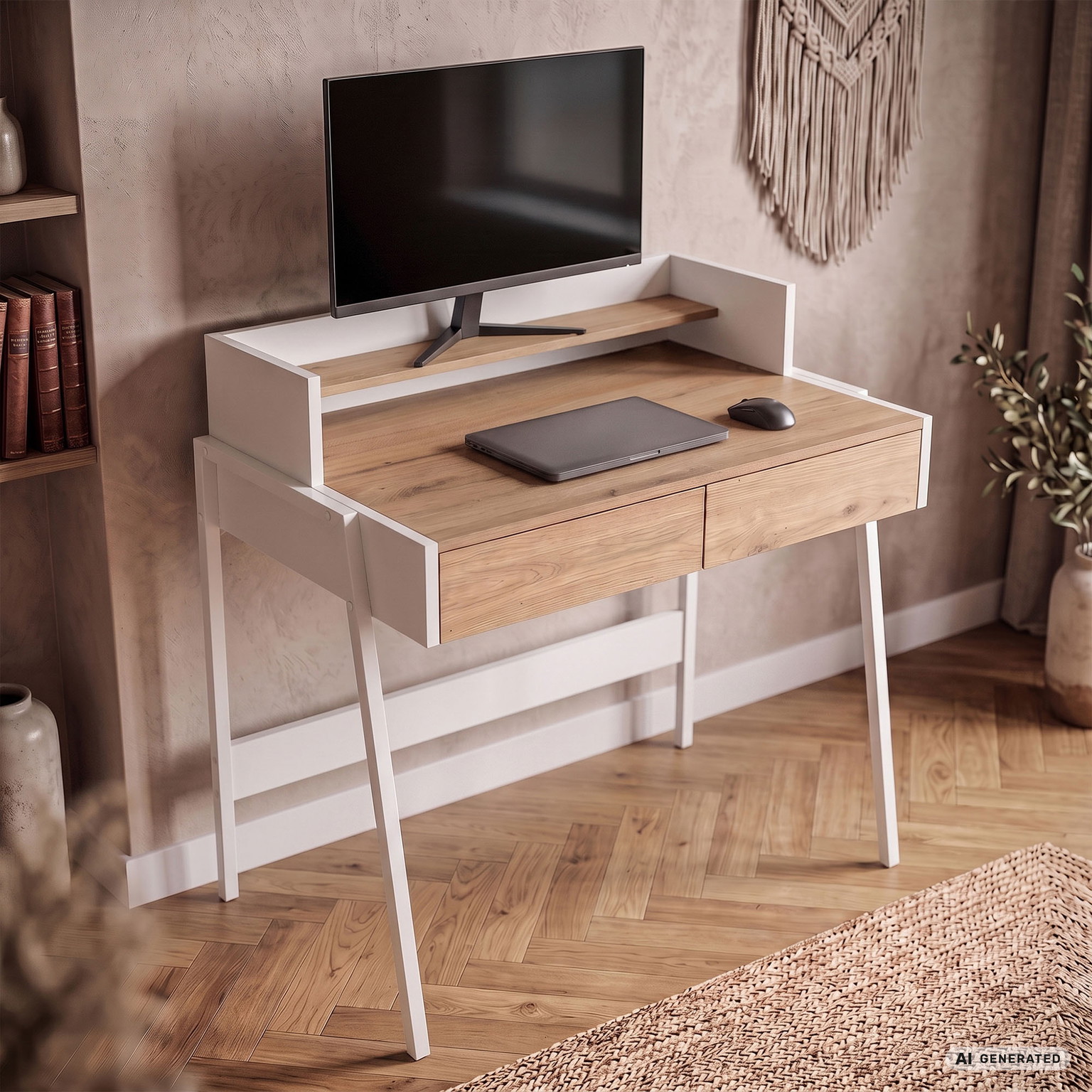Rašomasis stalas su stalčiais Akord Furniture Factory Flux, 48 cm x 78 cm, 95 cm, balta sp./sonoma ąžuolo sp. - 8