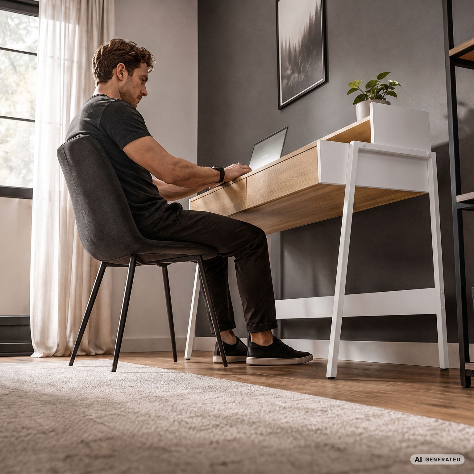 Rašomasis stalas su stalčiais Akord Furniture Factory Flux, 48 cm x 78 cm, 95 cm, balta sp./sonoma ąžuolo sp. - 7
