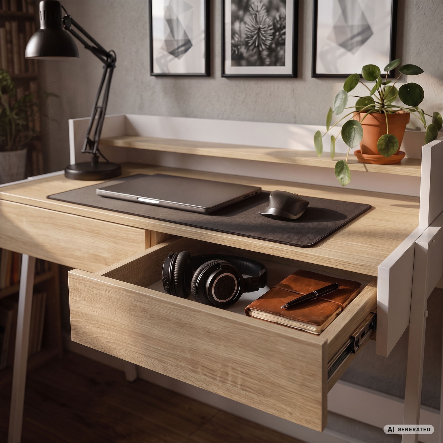 Rašomasis stalas su stalčiais Akord Furniture Factory Flux, 48 cm x 78 cm, 95 cm, balta sp./sonoma ąžuolo sp. - 6