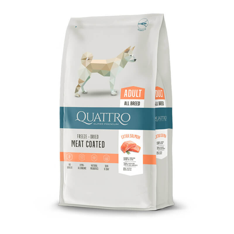 Sausas šunų ėdalas QUATTRO Extra Salmon, su lašiša, 12 kg-0