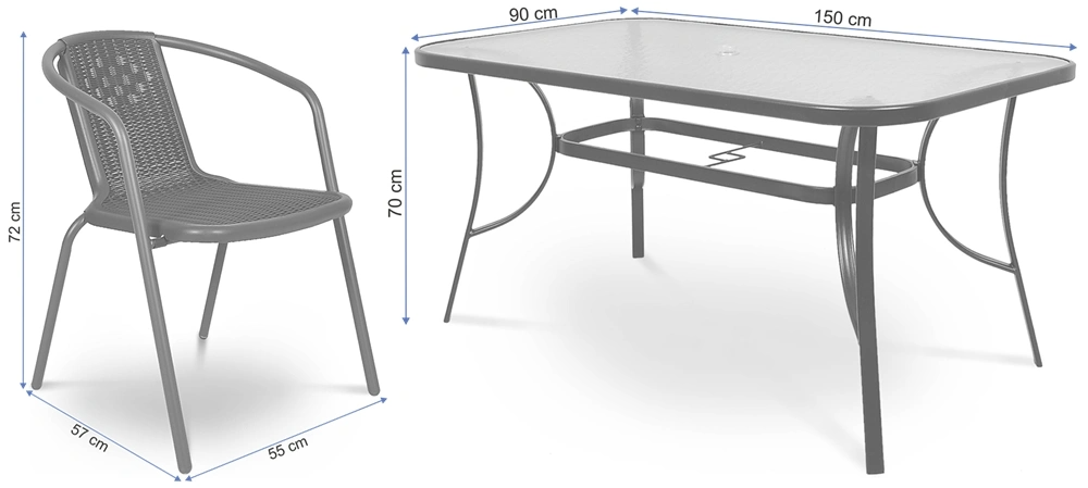 Lauko baldų komplektas SIMPLE 150 cm, 6+1, Cappuccino - 7