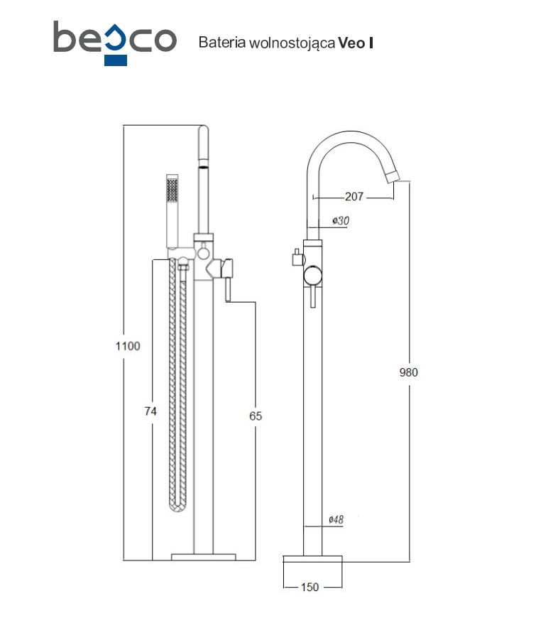 Vonios maišytuvas su dušeliu Besco Veo I Easy-Box, Graphite - 1