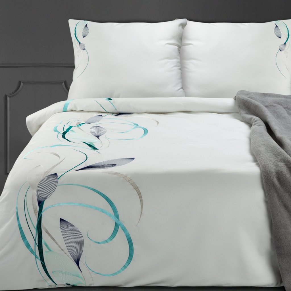 Satininės patalynės komplektas dekoruota siuvinėjimu  PTN-01, 200x220 cm, 2x70x80 cm, 100% medvilnė - 1