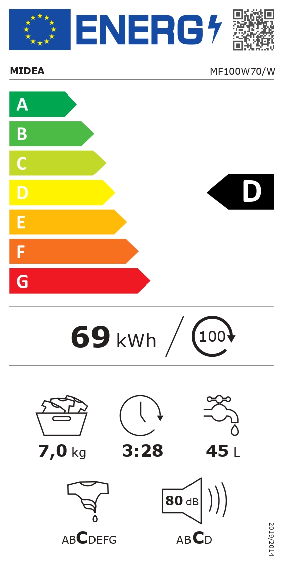Skalbimo mašina Midea MF100W70/W-HR, 7 kg, balta - 6