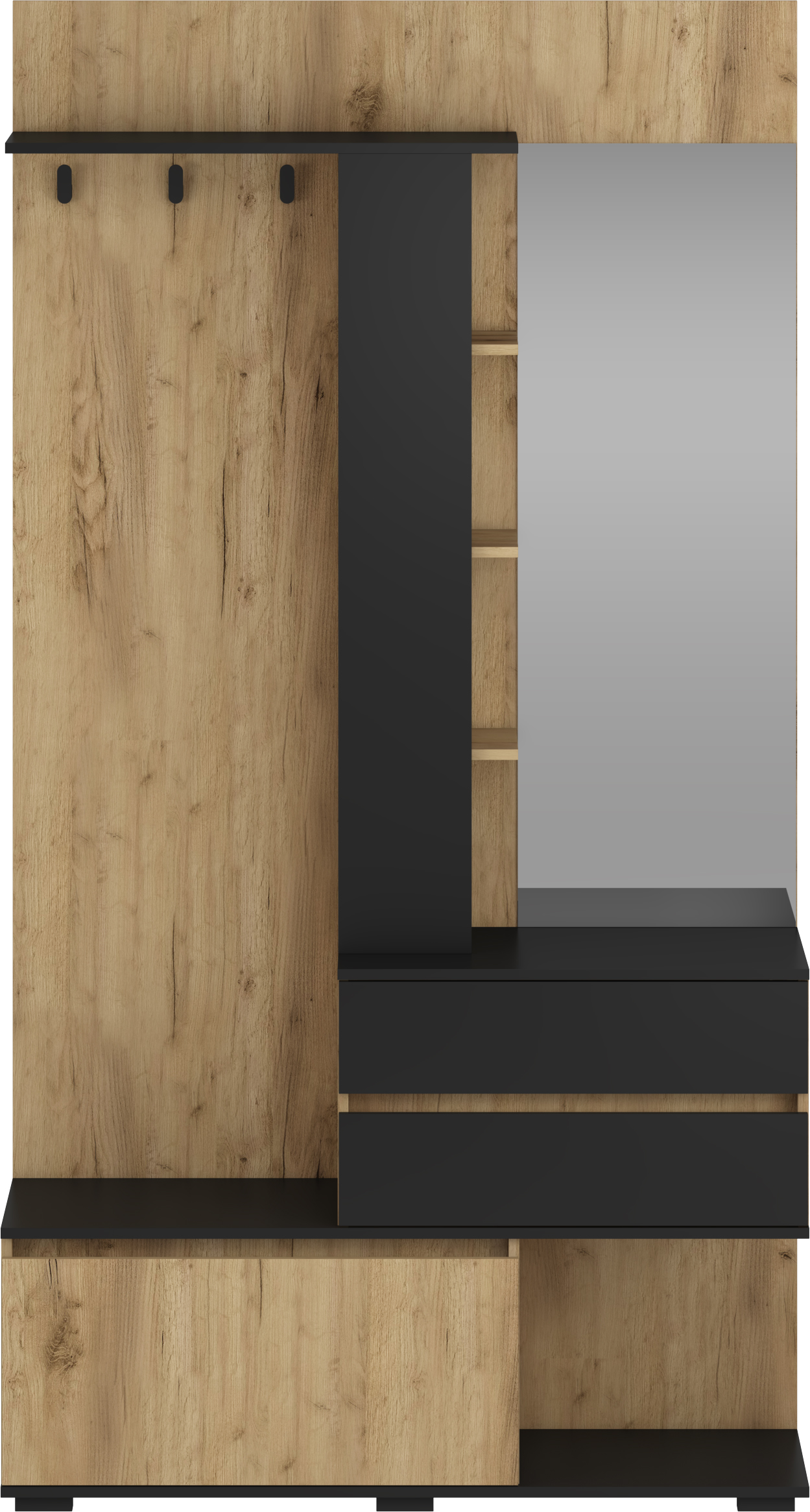 Prieškambario spinta Bafra, juoda sp./auksinis ąžuolas sp., 41 cm x 120 cm x 223 cm-0