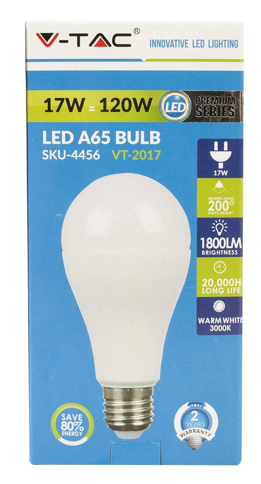 Šviesos diodų lemputė V-TAC, LED, A65, 17 W, E27, 1800 lm, 2700K - 2