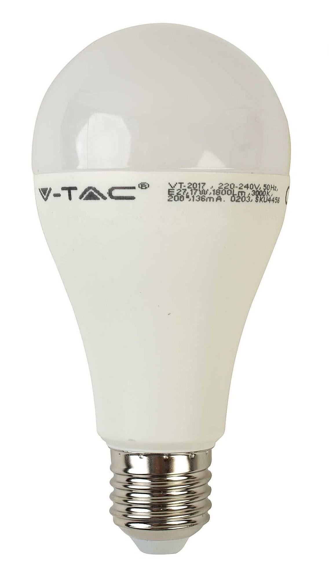 Šviesos diodų lemputė V-TAC, LED, A65, 17 W, E27, 1800 lm, 2700K