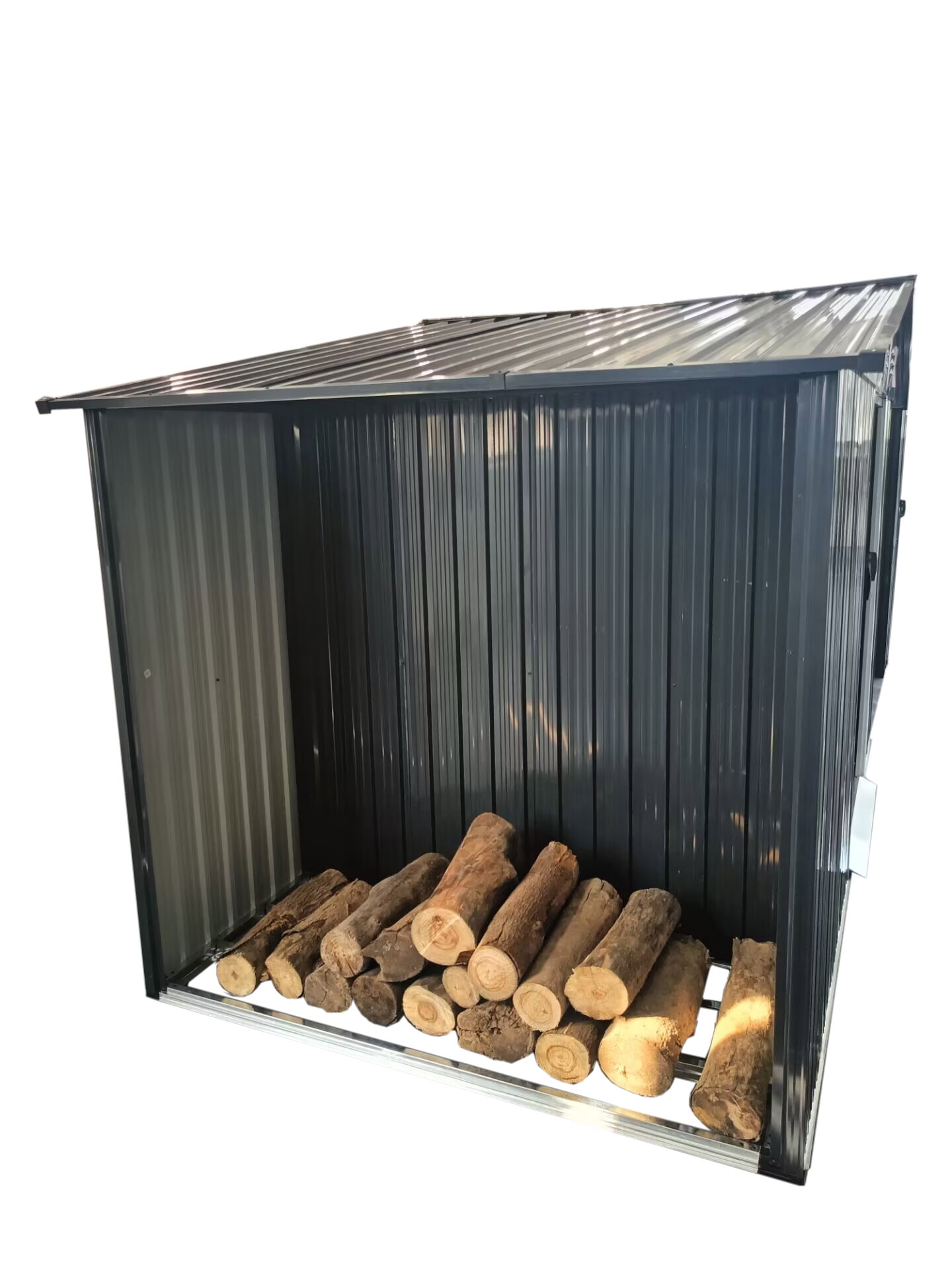 Metalinis sandėliukas su malkine, 5,77 m2, antracito - 4