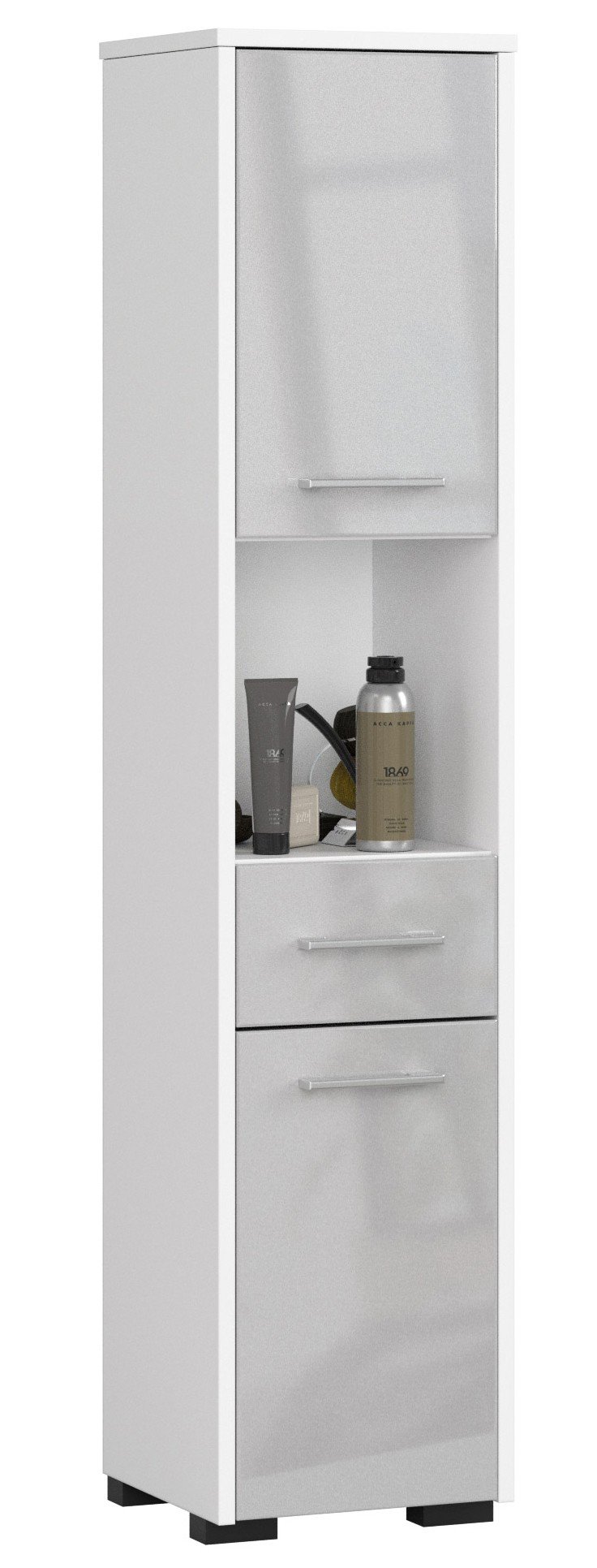 Vonios spintelė su stalčiumi FIN 2, balta/pilka blizgi - 1