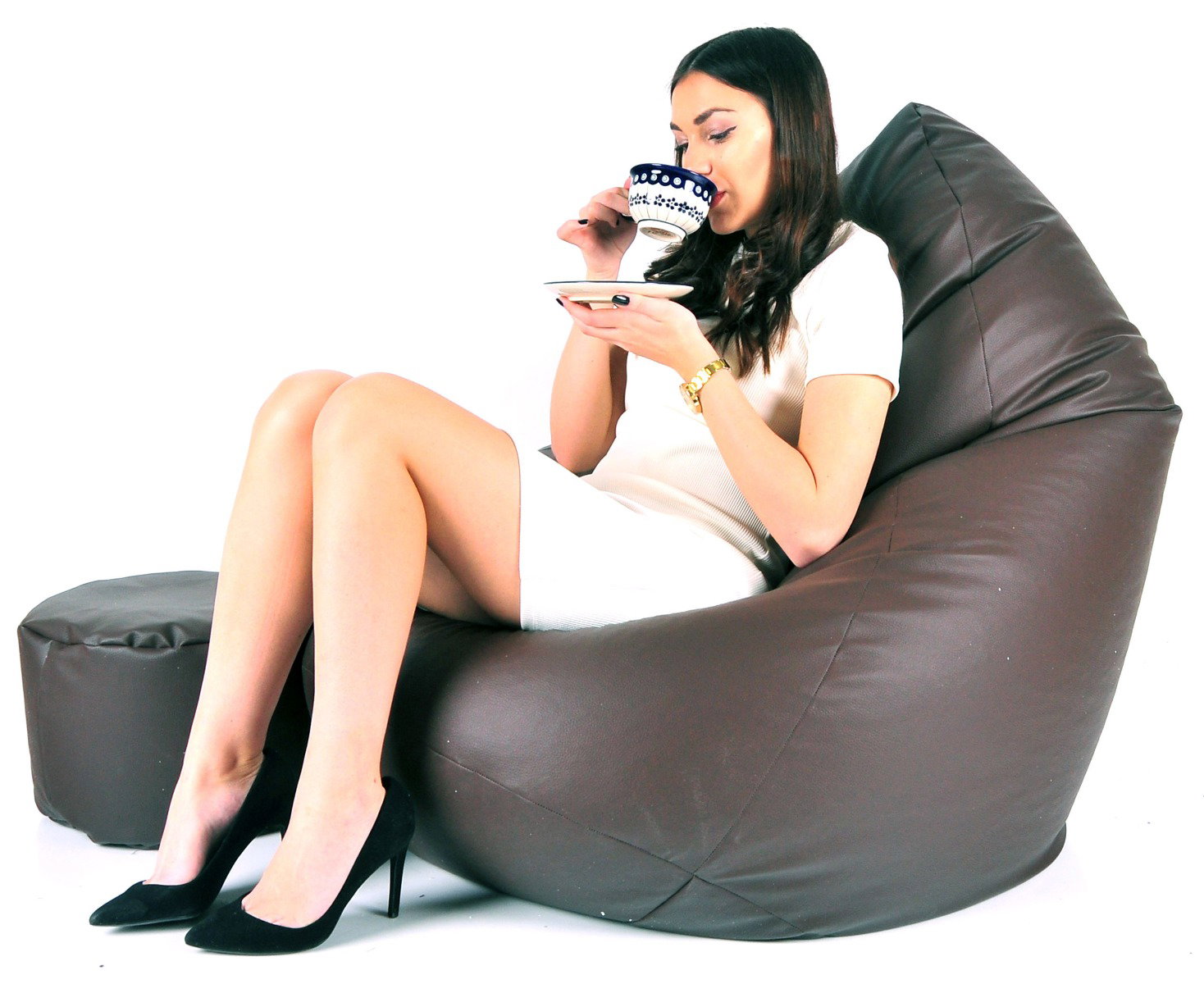 Sėdmaišis su pufu Mega Comfort XXL, dirbtinė oda, rudas - 5