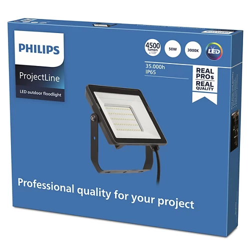 LED prožektorius PHILIPS, IP65, 50W, 3000 K, 4500 lm, juodos sp., 22,3 x 3,1 x 18,3 cm - 4