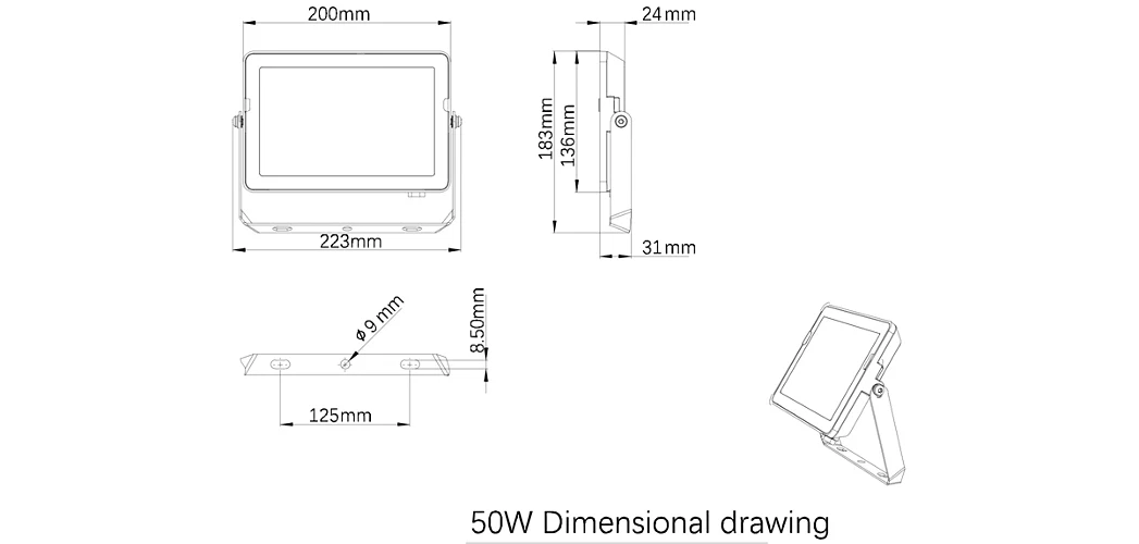 LED prožektorius PHILIPS, IP65, 50W, 3000 K, 4500 lm, juodos sp., 22,3 x 3,1 x 18,3 cm-1