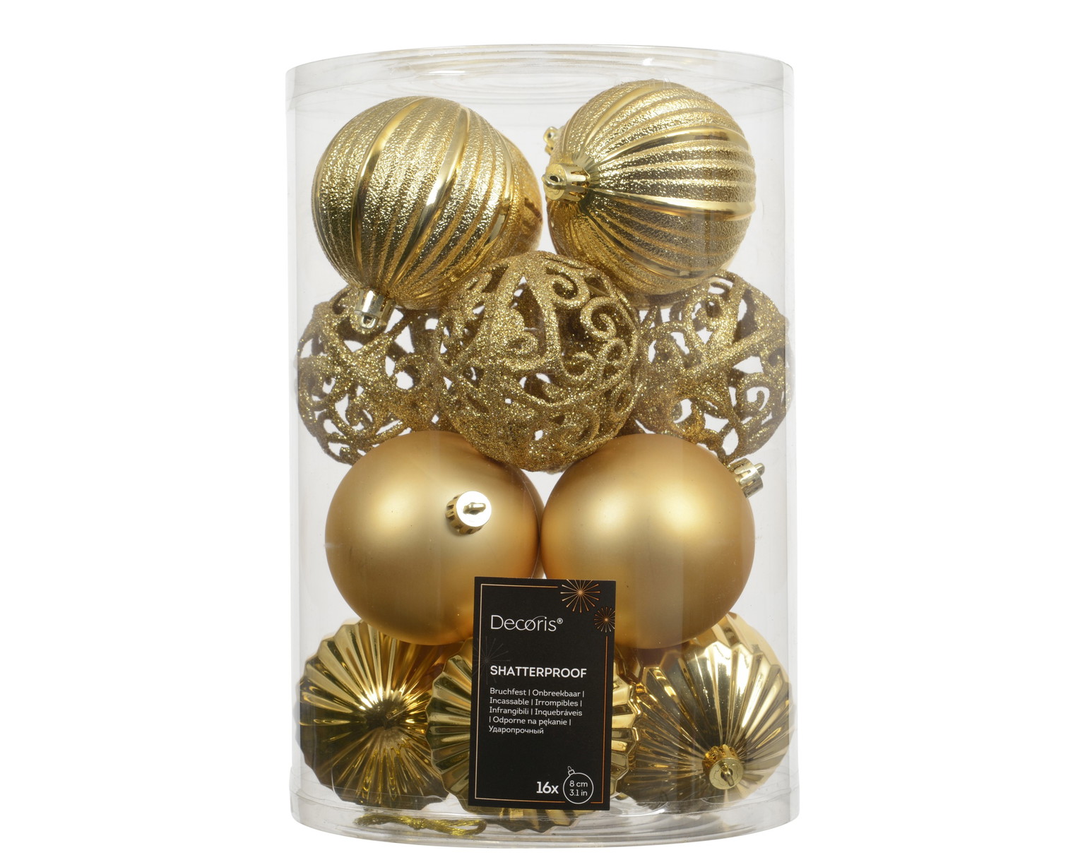 Kalėdinių eglės žaisliukų rinkinys BAUBLE, auksinės sp., 8 cm, 16 vnt-1