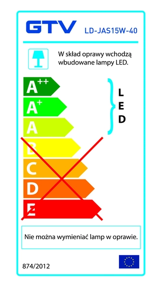LED šviestuvas GTV JASMIN, 15 W, 1200 lm, IP44, 4000 K, su rozete, baltos sp., 62,8 x 6,7 cm - 2