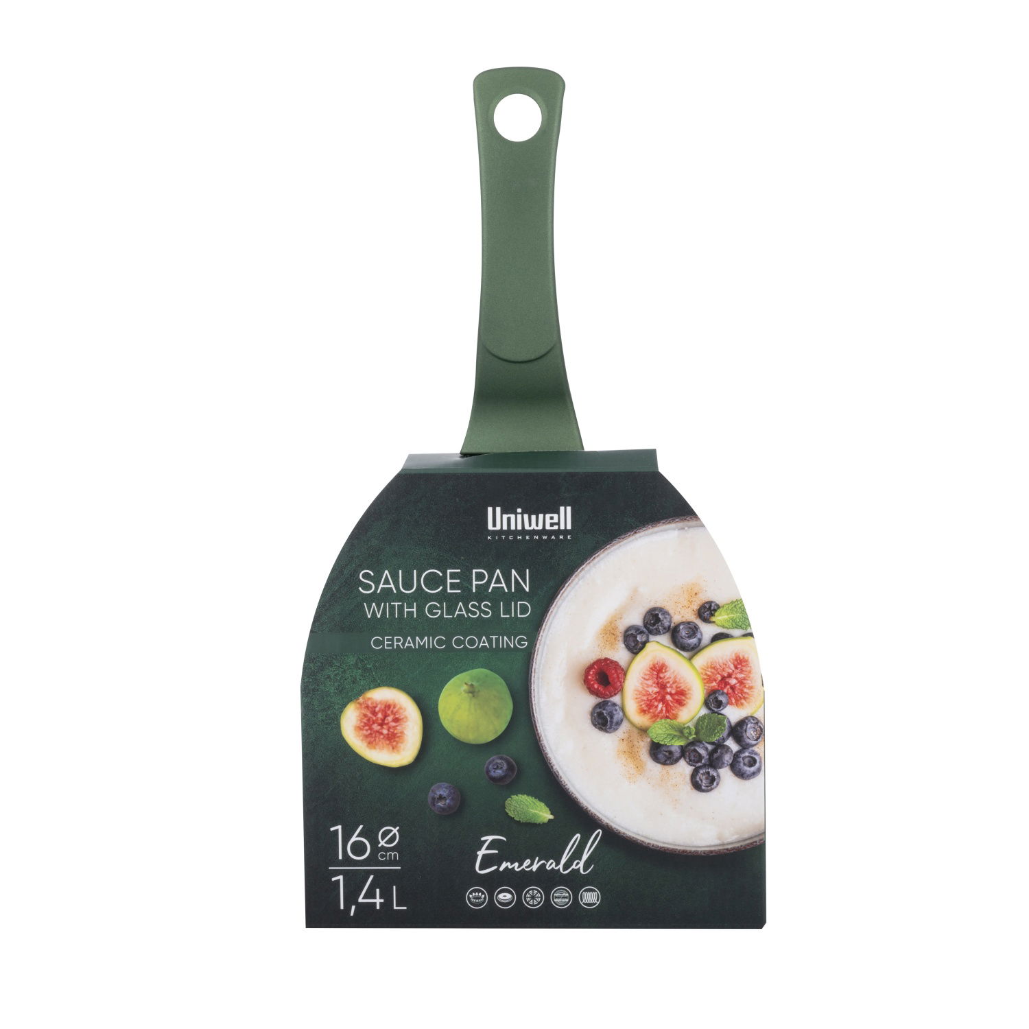 Prikaistuvis keramine danga su dangčiu UNIWELL, žalios sp., 16 cm - 2