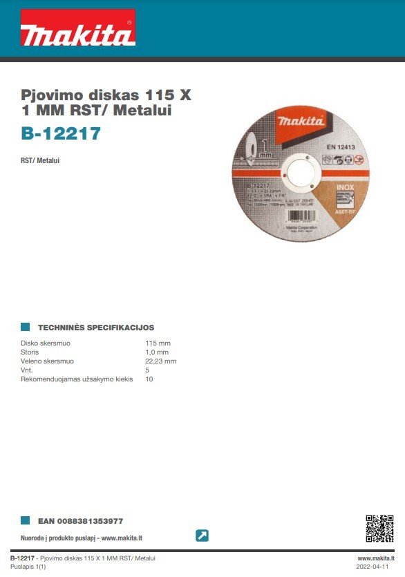 Metalo pjovimo diskas MAKITA, 115 x 1,0 mm, RST - 3