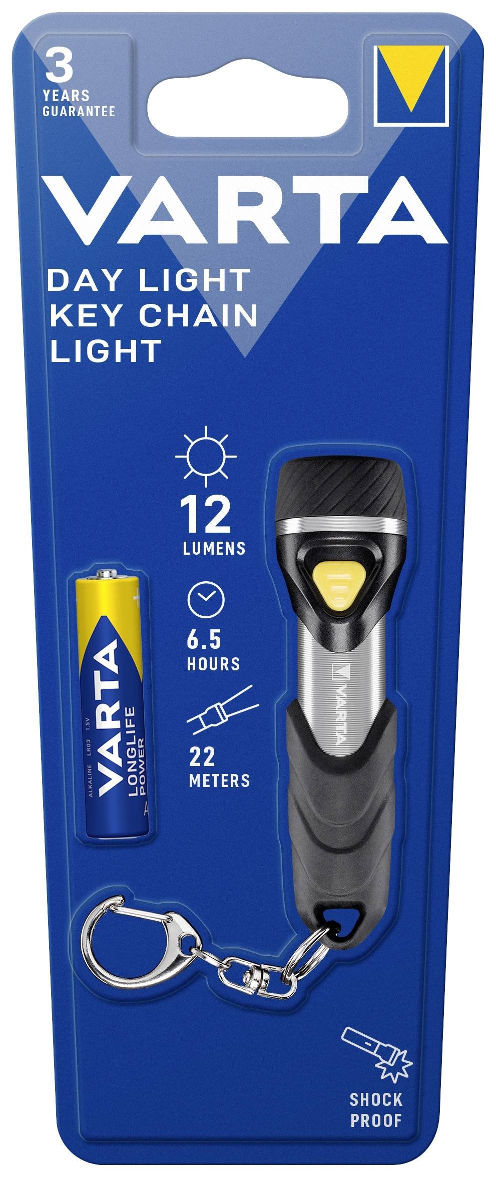 LED žibintuvėlis VARTA Day Light, 12 lm, elementai 1xAAA (įeina), su pakabuku, juodos sp., 9,4 cm - 2