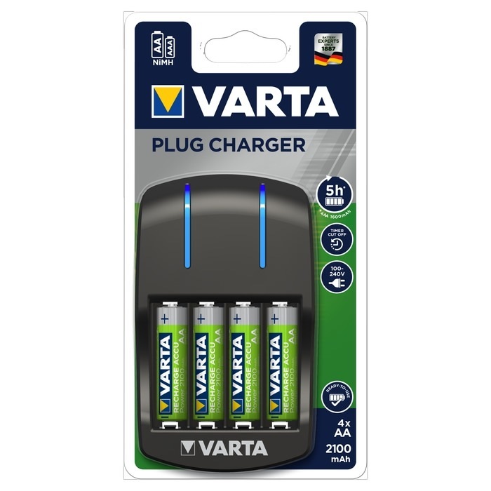 Pakrovėjas VARTA PLUG CHARGER, AA, 2100 mAh, 4 vnt.-0