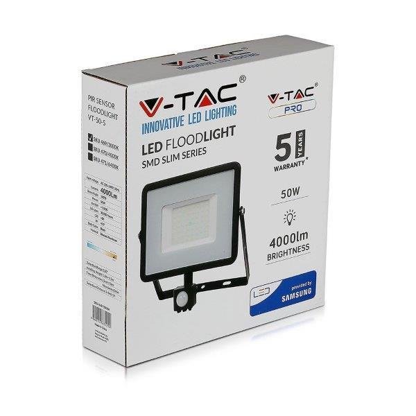 LED prožektorius su judesio davikliu V-TAC SAMSUNG, 50 W, 4000 K, 4000 lm, IP65, juodos sp. - 4