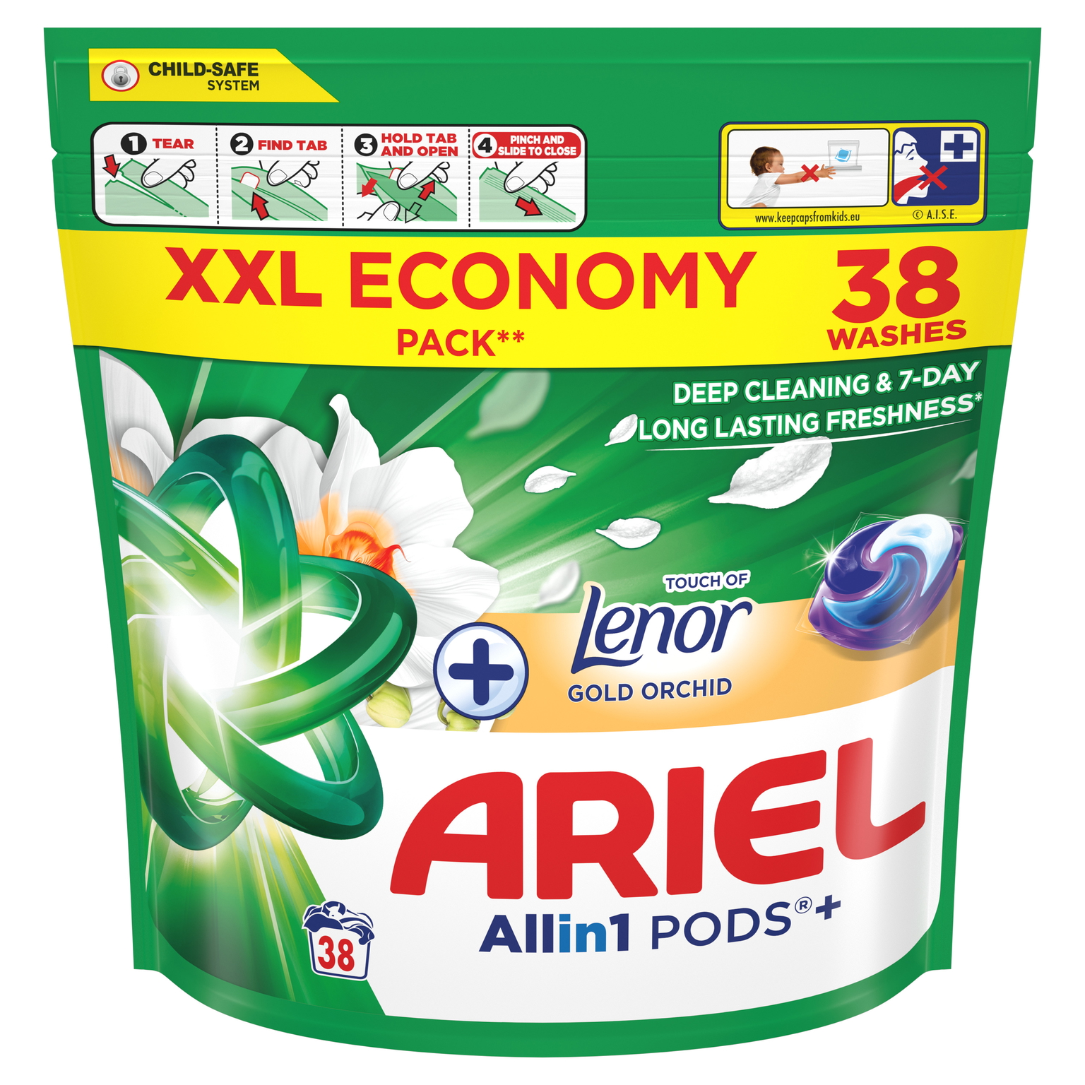 Skalbimo kapsulės ARIEL Gold Orchid, 38 vnt.