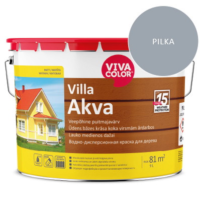 Medinių fasadų dažai VIVACOLOR VILLA AKVA, šviesiai pilkos RAL7040 sp., 9 l-0