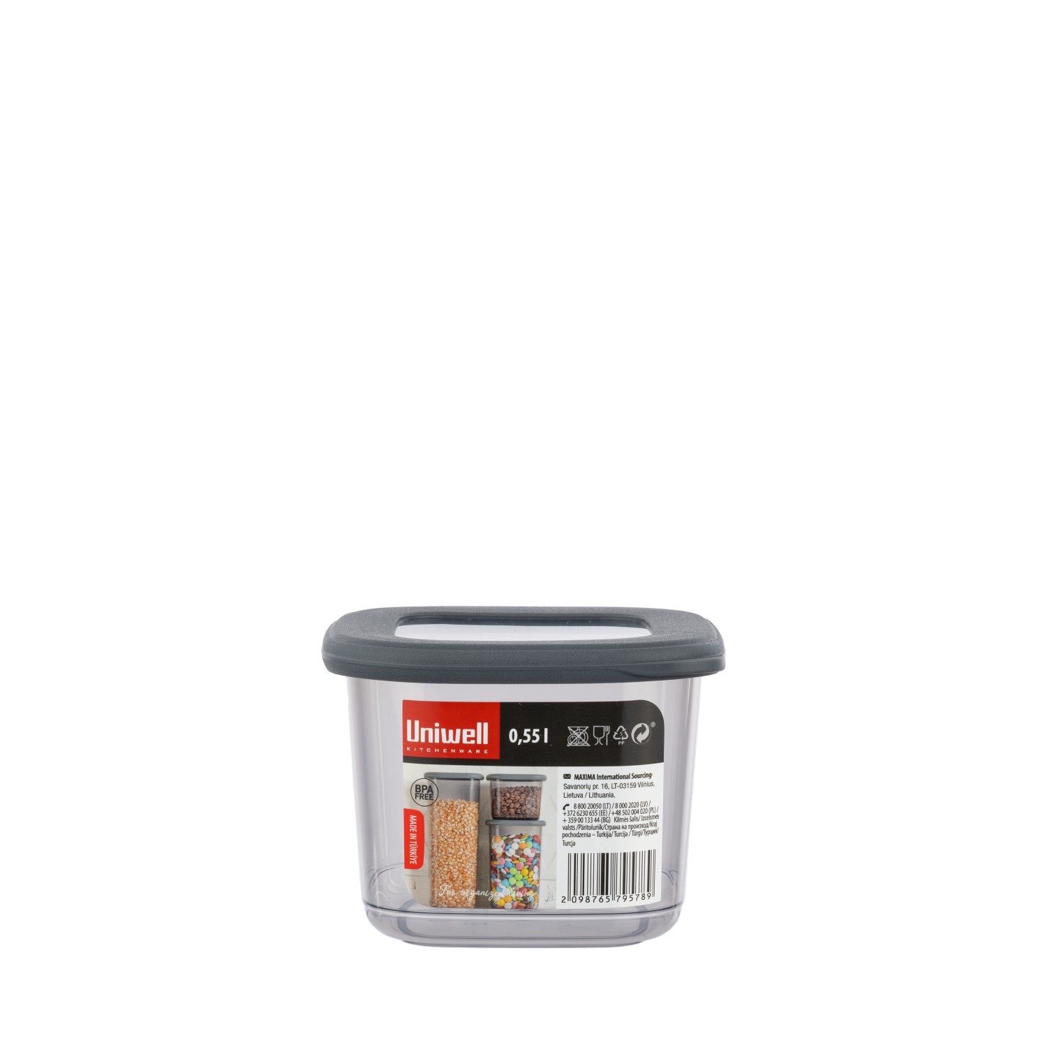 Birių produktų indas UNIWELL, pilkos sp., 550 ml-0