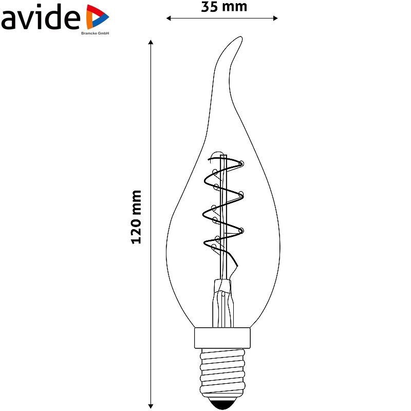 Dekoratyvinė LED lemputė AVIDE SOFT FILAMENT, E14 žvakė liepsna, 3W (=19W), 2700K, 180 lm-1