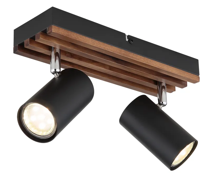 Taškinis šviestuvas GLOBO KAYDEN, 2xGU10 max 2x25W metalas/medis juodos sp 8x10x26cm-0