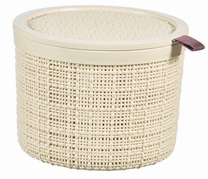 Plastikinis apvalus krepšelis su dangteliu CURVER Jute, kreminės sp., 17 x 17 x 13 cm, 2 L-0