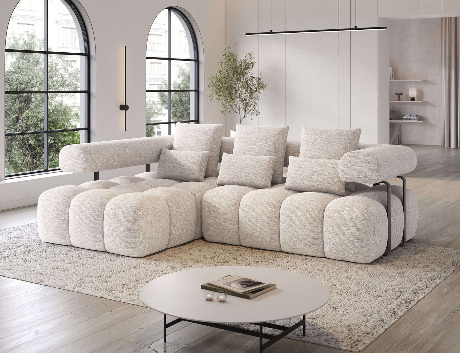 Kampinė sofa Levvi, smėlio sp., 184 x 260 cm x 102 cm - 5