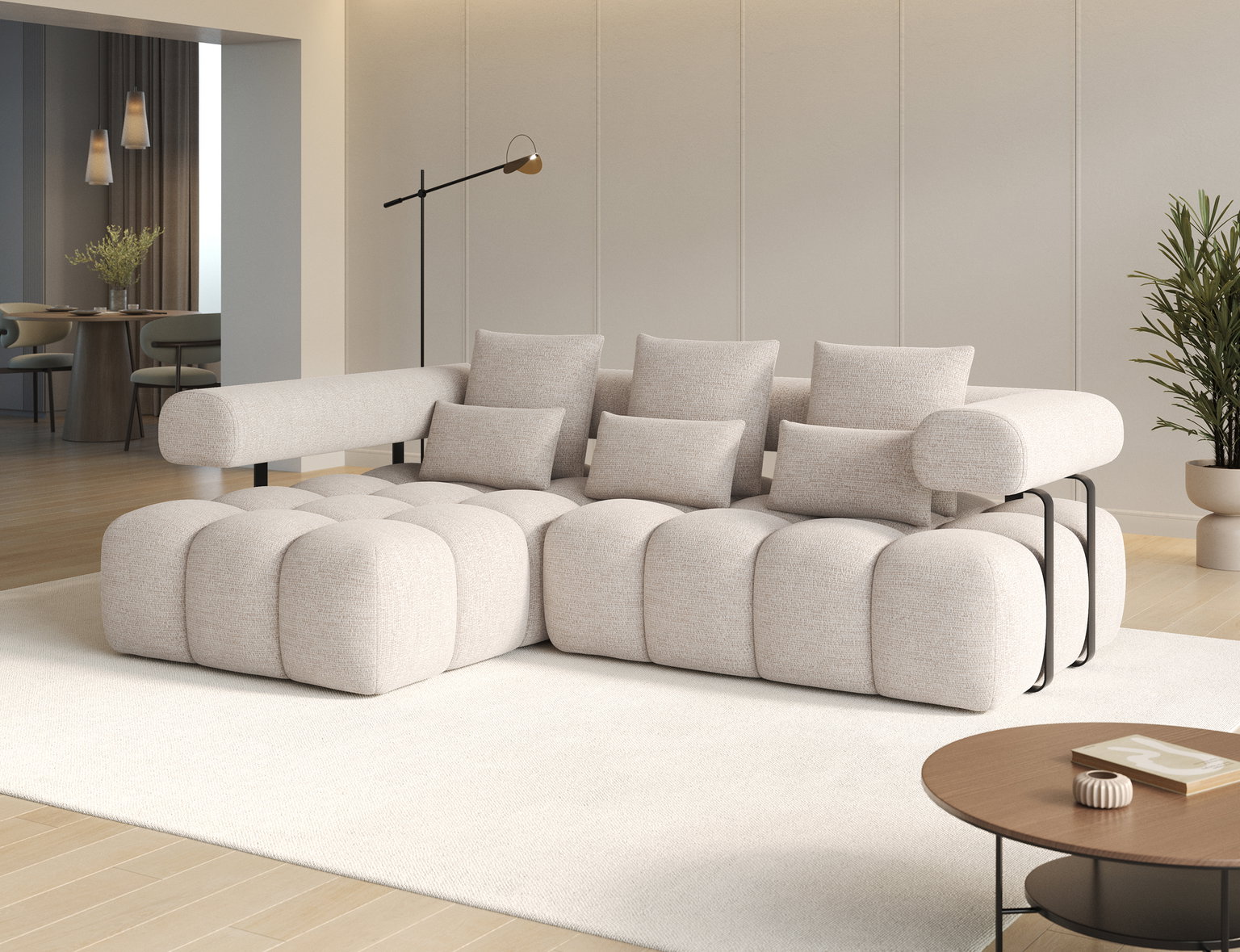 Kampinė sofa Levvi, smėlio sp., 184 x 260 cm x 102 cm - 6