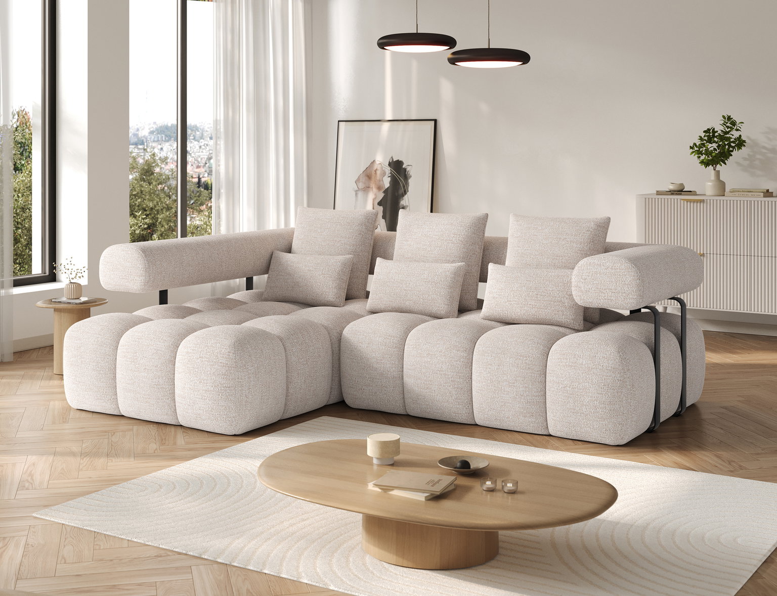 Kampinė sofa Levvi, smėlio sp., 184 x 260 cm x 102 cm - 4