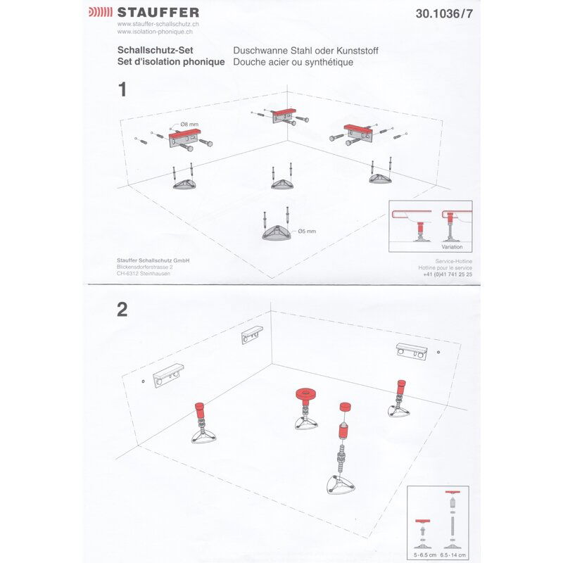 Garso izoliacijos ir kojų komplektas dušo padėklams STAUFFER 30.1036 - 2