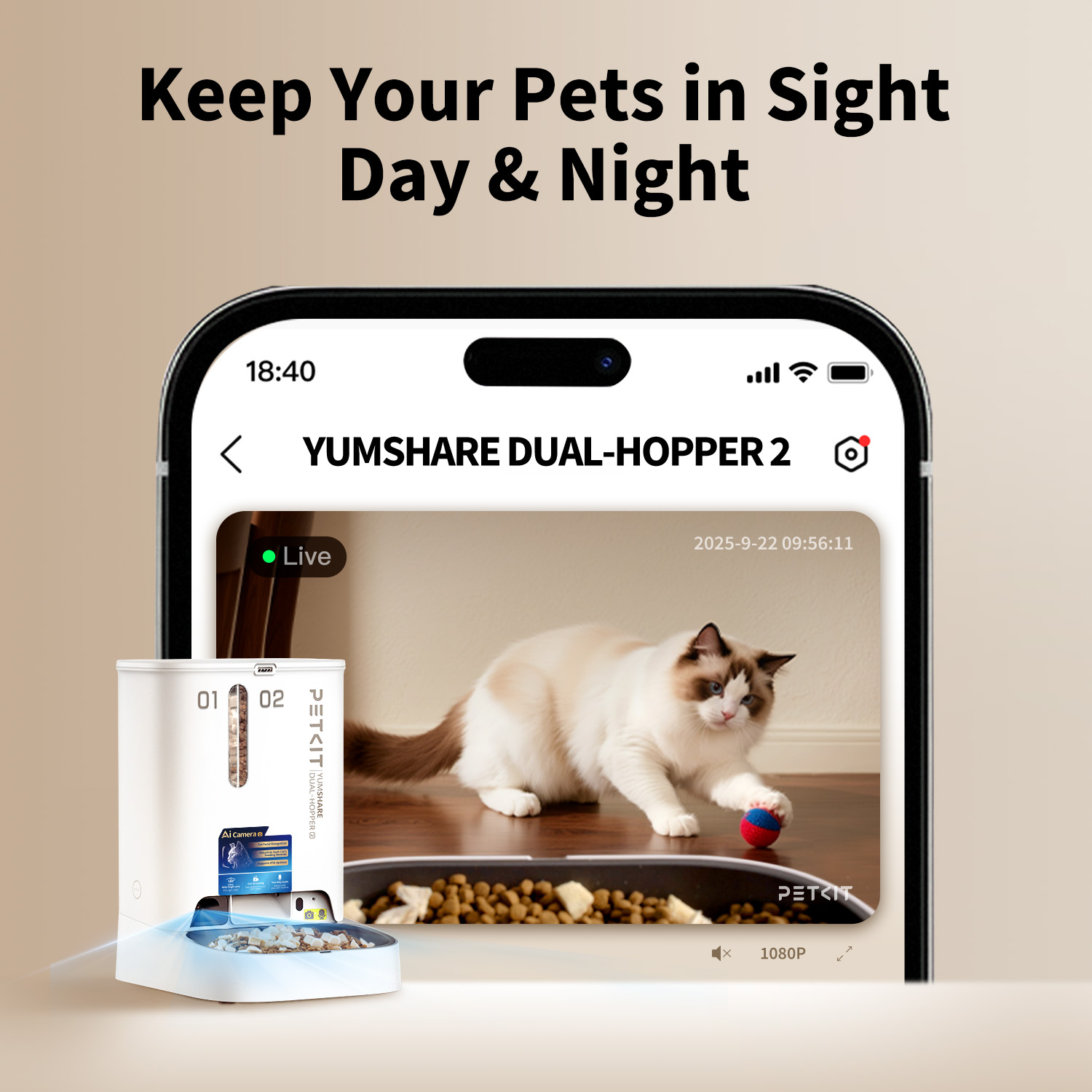 Automatinė gyvūnų šėrykla su kamera Petkit YumShare Dual-Hopper 2, 5 L, balta - 8