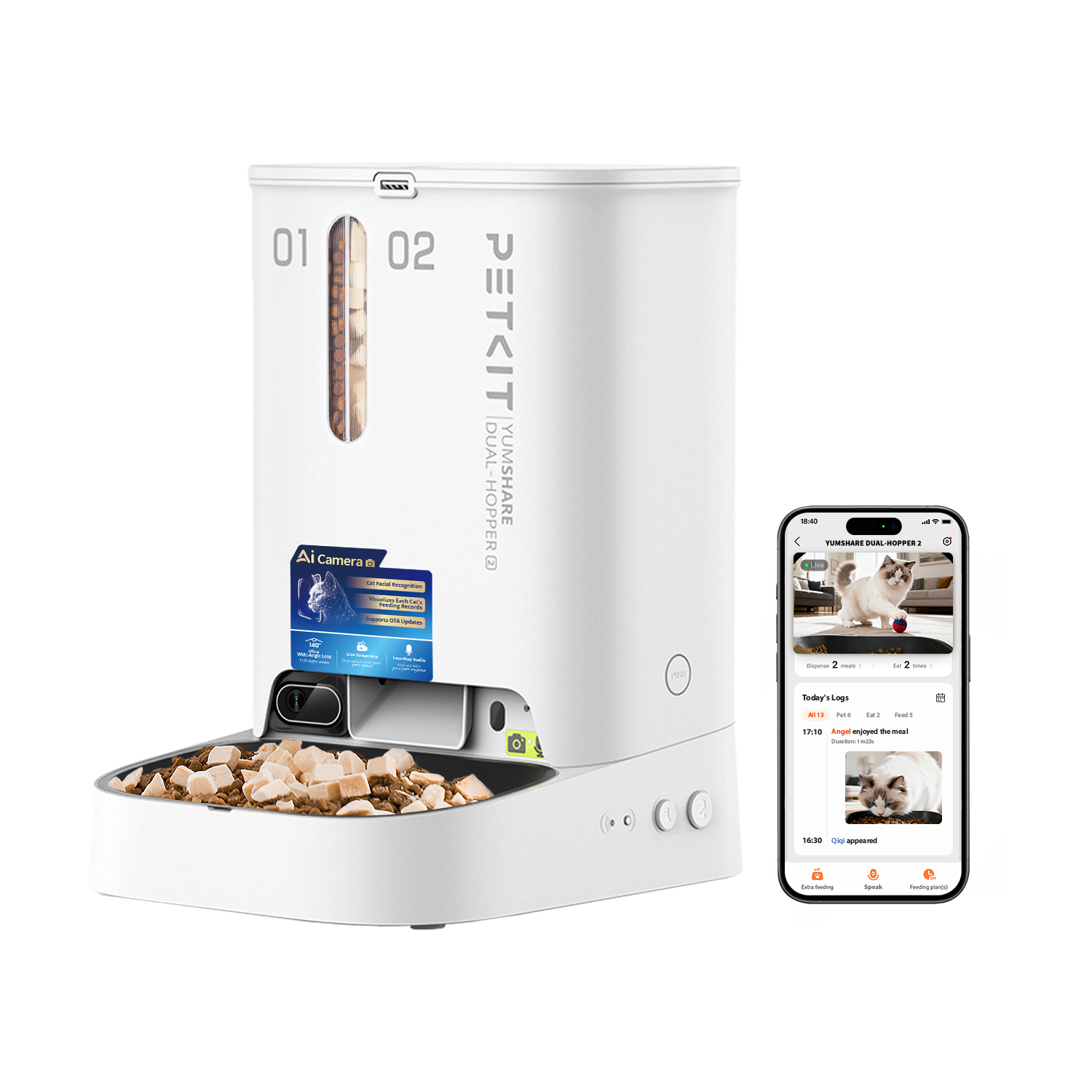 Automatinė gyvūnų šėrykla su kamera Petkit YumShare Dual-Hopper 2, 5 L, balta-0