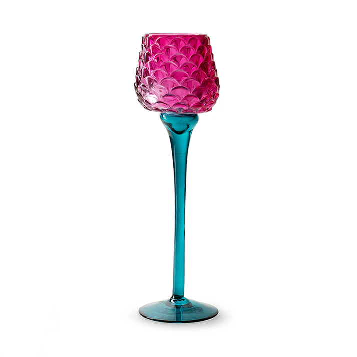 Stiklinė žvakidė JODECO LAMP, rožinės/žalsvos sp., 8 x 26 cm-0