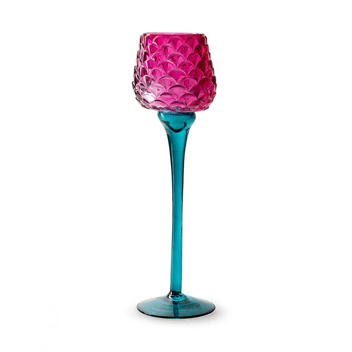 Stiklinė žvakidė JODECO LAMP, rožinės/žalsvos sp., 8 x 26 cm-0