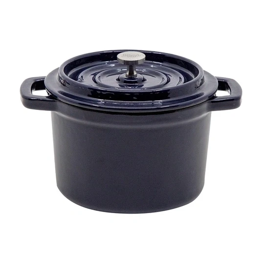 Ketaus mini puodas GRAND FEU, emaliuotas, su dangčiu, t.mėlynos sp., 0,65 L-0