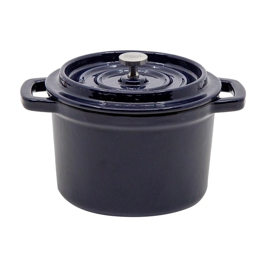 Ketaus mini puodas GRAND FEU, emaliuotas, su dangčiu, t.mėlynos sp., 0,65 L-0